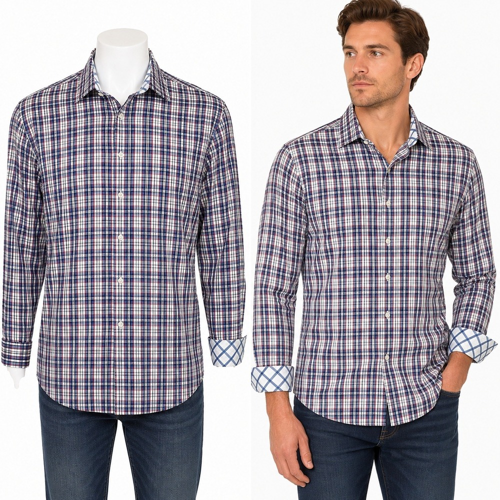 Tailorbyrd Button Down Shirt‎ Mens M Blue Red Plaid Long Staple 2 Ply Cotton LS